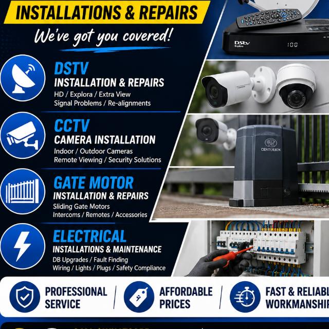 Entechnical Solutions services overview: DSTV, CCTV, gate motor and electrical installations